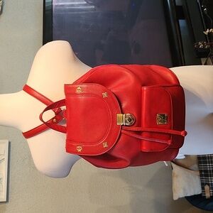 Mcm Leather Backpack Vintage Red Germany Before 2005